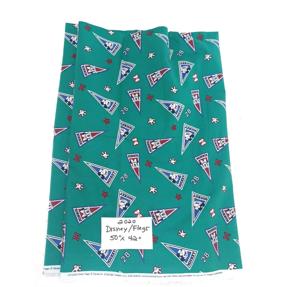 Cheer Flags Mickey Minnie Springs Disney Green Cotton Fabric 1 Pc 50